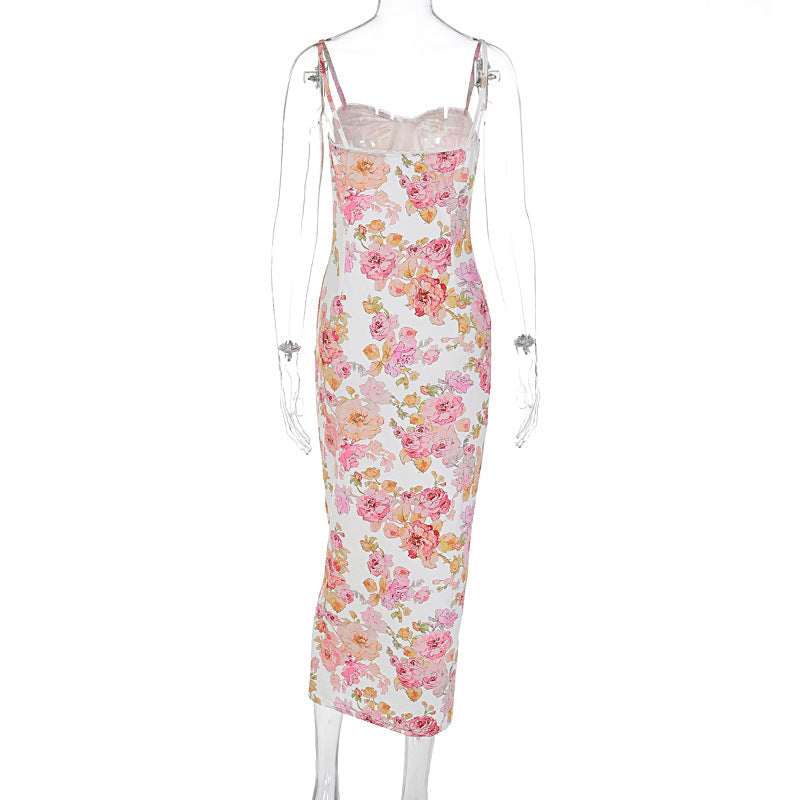 Fashion Printed Backless Sling Dress