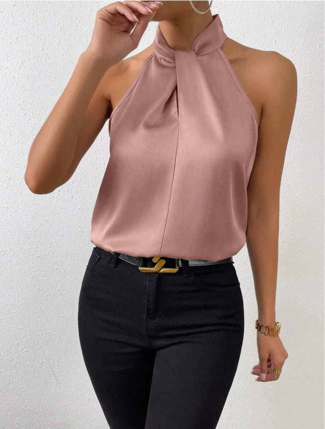 Women's Satin Halter Sleeveless Vest