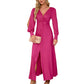 Robe plissée à col en V et fente sur la poitrine