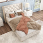 Upholstered Bed,Single Bed-3ft  90x190cm ,With Slatted Frame And Headboard, Button Upholstery, Rivet Upholstery, Wooden Legs, Linen, Beige