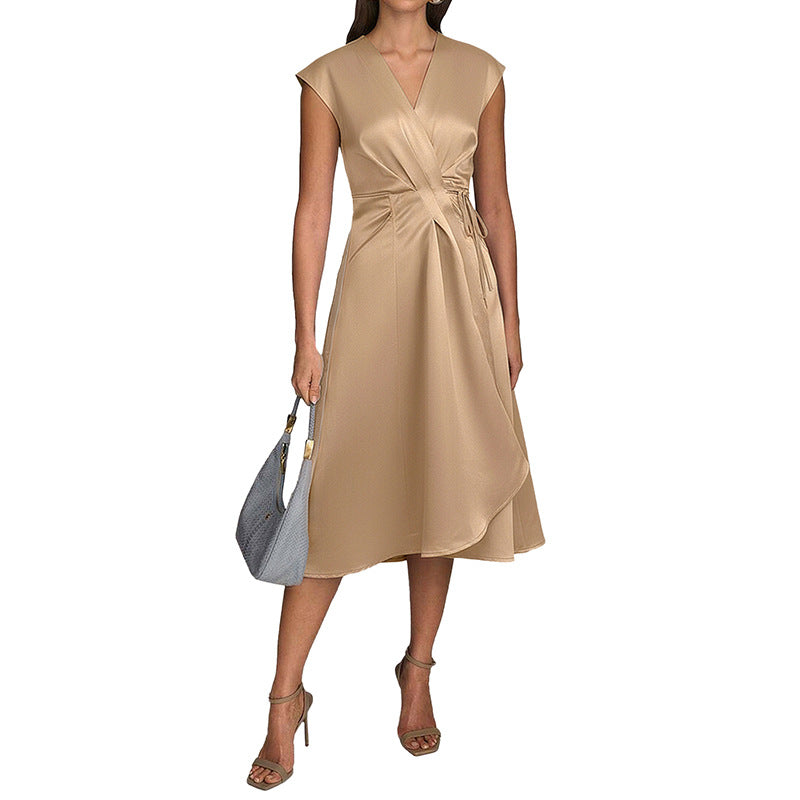 Sleeveless Solid Color Satin Dress