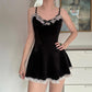 European And American Sweet And Spicy Lace Splicing Sling A- Line Skirt