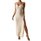 Cutout Slim Fit Slit Spaghetti Straps Knitted Beach Dress