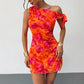 Printed Womens Sexy Cinched Waist Short Dress