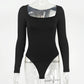 Slim Fit Slimming Square Collar Bottoming Long Sleeve Jumpsuit