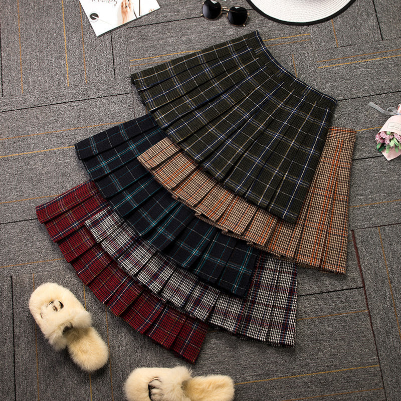 Pleated Skirt High Waist Plaid Skirt Autumn And Winter A-line Skirt