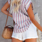 Short Sleeve Striped Women's Loose Single Breasted Shirt
