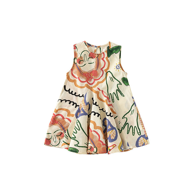 Girls' Summer Sleeveless Graffiti Dress