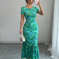French-Elegant Floral Print Ruffle Hem Body-Slimming Dress