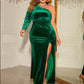 Slit One-shoulder Cold-shoulder Pleuche Dress