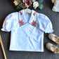 Girls Embroidery Doll Collar Bubble Short Sleeve Shirt Denim Skirt Set