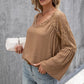 Women's Solid Color Stitching Lace Hollow V-neck
