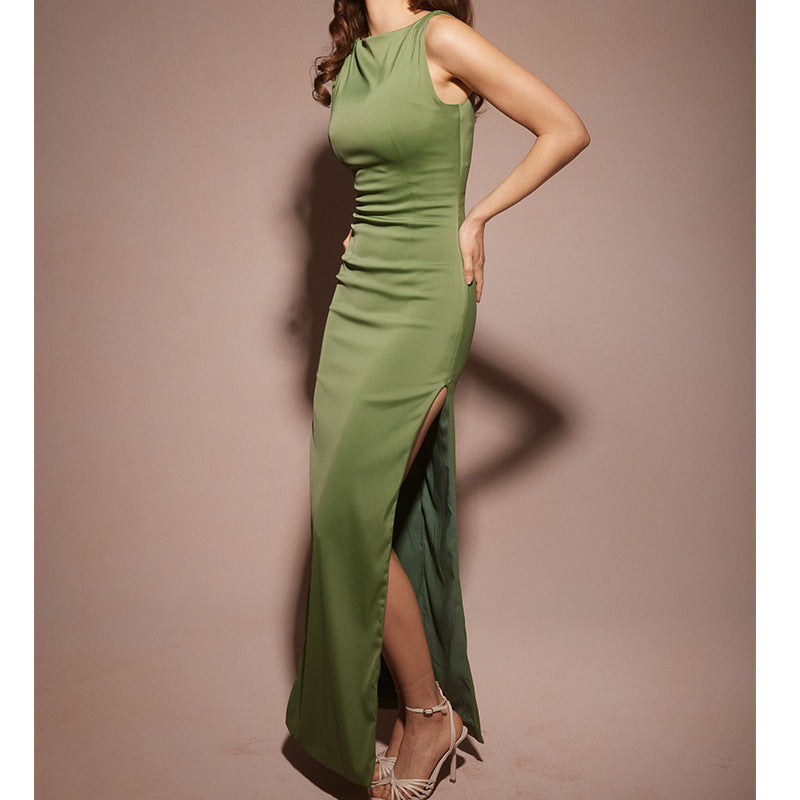 Female Retro Hip-wrapped Slit Slim-fitting Dress