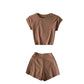 Crew-neck Cropped T-shirt High-waisted Slimming Shorts