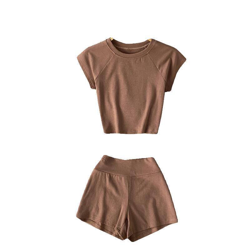 Crew-neck Cropped T-shirt High-waisted Slimming Shorts