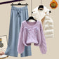 Ensemble trois pièces pour femme, gilet, pull épais, pantalon large