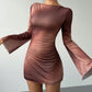 Robe imprimée à double épaisseur pour femme, taille ajustée