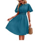Womens Elegant Ruffle-Trimmed Dress With A Deep V-Neck
