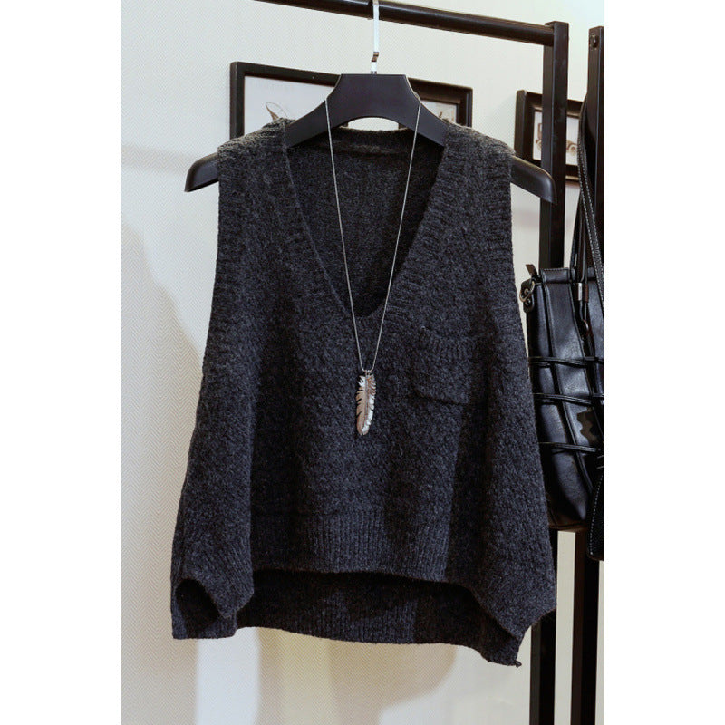 Spring New Loose Collar Waistcoat Wool Vest Sleeveless