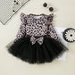 Spring And Autumn Women's Leopard Print Flounced Sleeve Mesh Princess Dress 2-piece Set