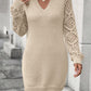 New V-neck Knitted Dress Fashion Solid Color Hollow Long-sleeved Sweater Dresses Women's Clothing