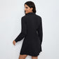 Womens Solid-Color Commuter-Style Shirt Single-Breasted Long-Sleeve Dress