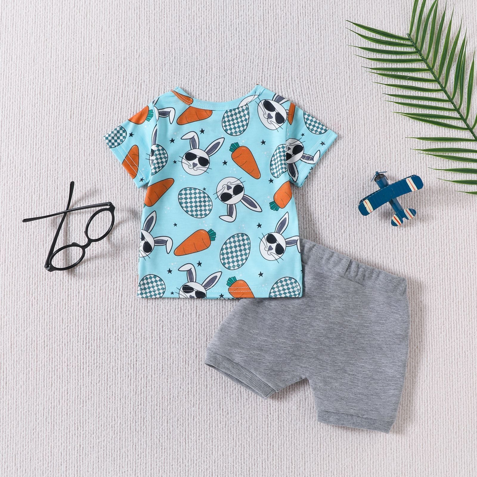Chemise à carreaux imprimée lapin carotte avec poche et manches courtes