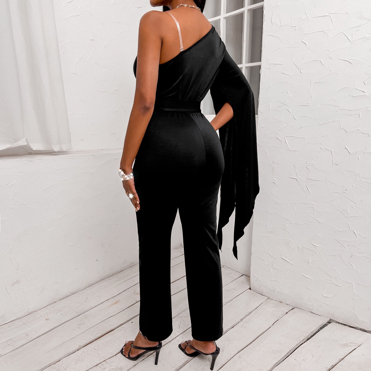 European And American Women's V-neck Jumpsuit Nine-point Pants