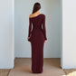 Oblique Shoulder Backless Long Sleeve Slim Dress Women Ins