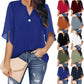 Women's Short Sleeve Elegant Casual Solid Color V-Neck Chiffon Shirt