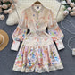 Ethnic Style Waist Slimming Hollow-out Elegant Long Sleeve Dress
