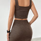 Women Plaid Square Collar Cropped Tank Top And Bodycon Mini Skirt Set