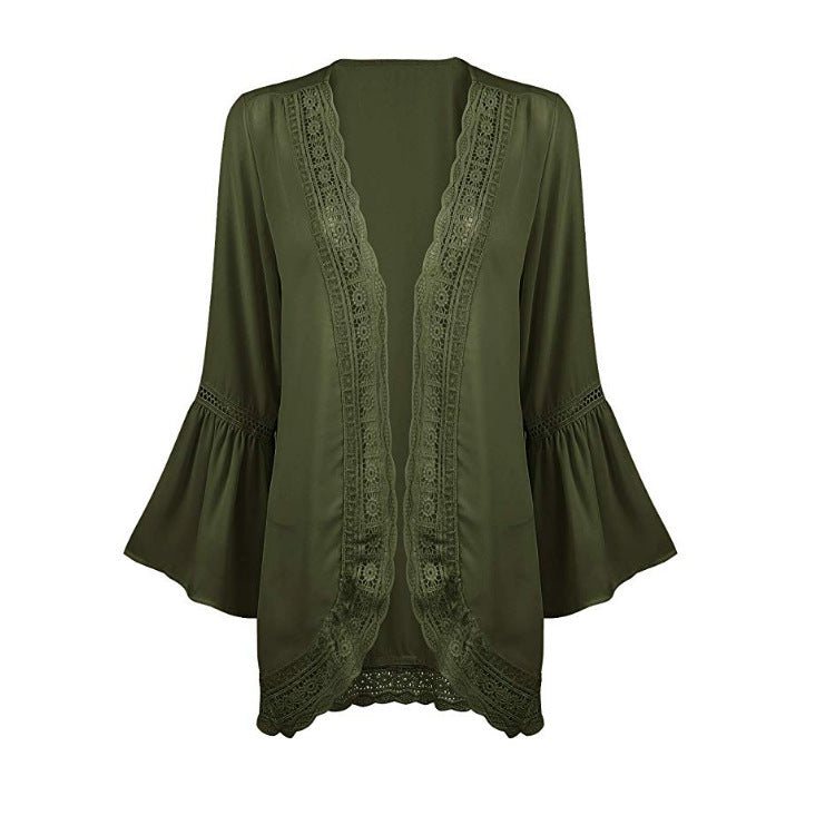 Ladies Sale Fashion Cardigan Lace Chiffon Long Sleeve Shirt