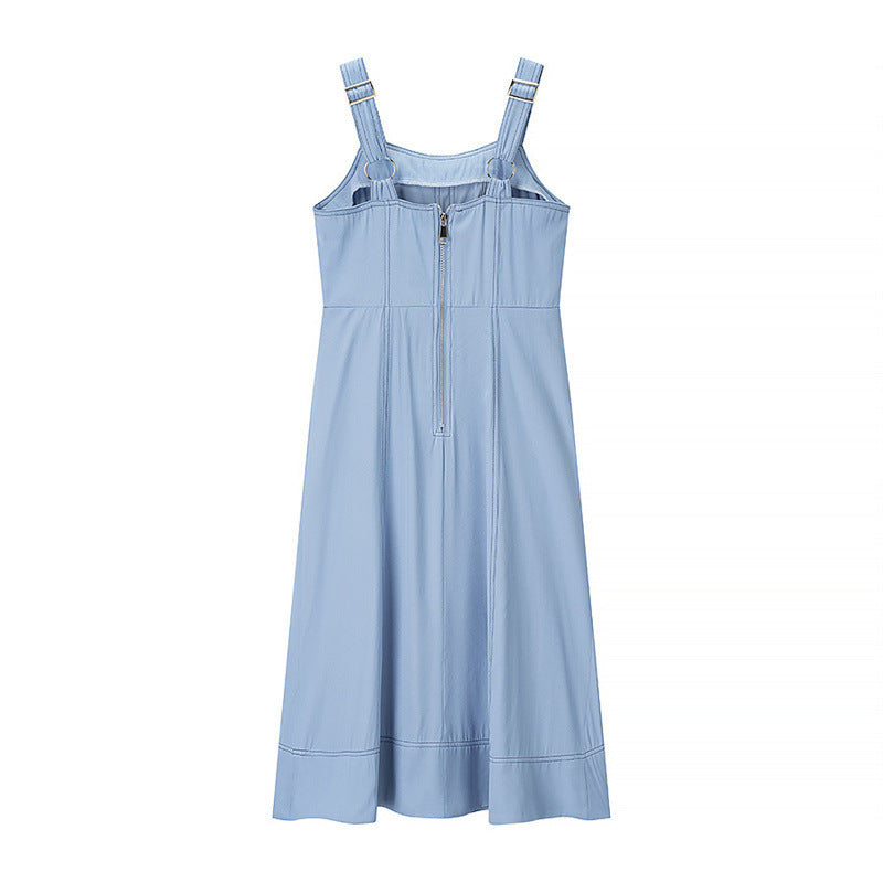 Single-breasted Mid-length Slim Fit Denim Dress