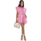 European And American Ladies Fashion Casual Shirt Flared Sleeve Pocket Striped Two-piece Set