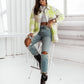 Women's Fashionable Color Plaid Shirt Brushed Woolen Coat