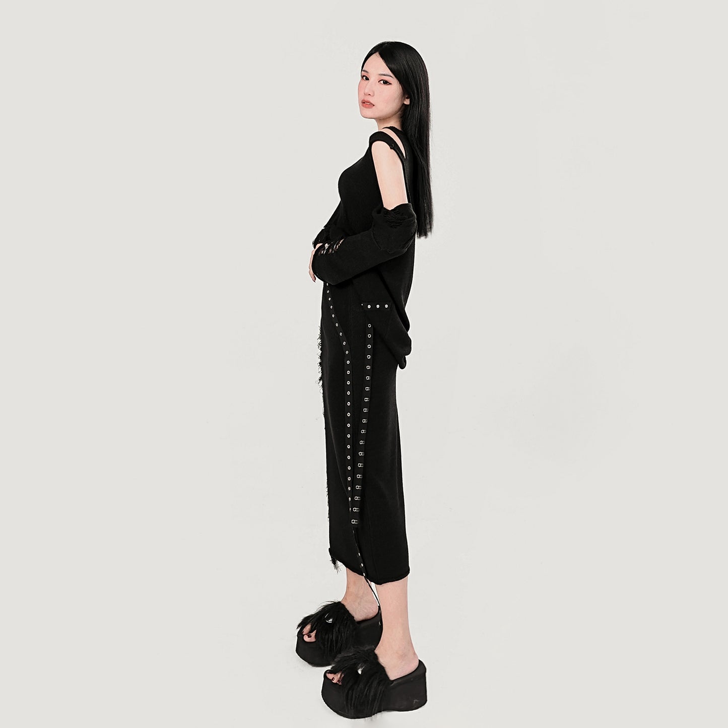 Jupe pull en tricot à trous pour femme