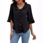 Lady Literature Leisure Commute All-matching Loose All-matching V-neck Flounce Shirt