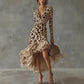 Women's V-neck Digital Print Stone Texture Spliced Mesh Dress