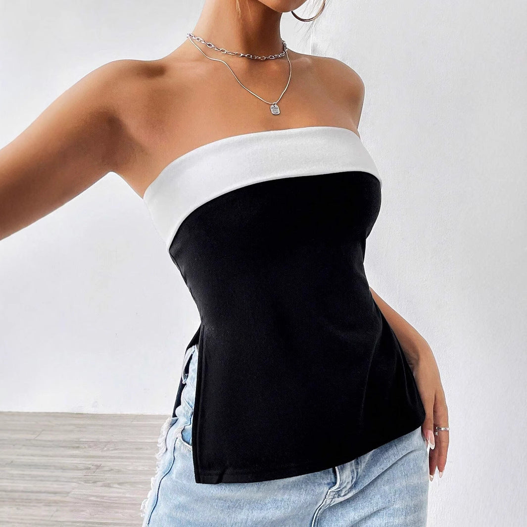 Contrast Color Tube Top Elegant Graceful Commuter Off-neck Tube Top