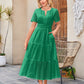 V-neck Hollow Pleated Short Sleeves Long Dress