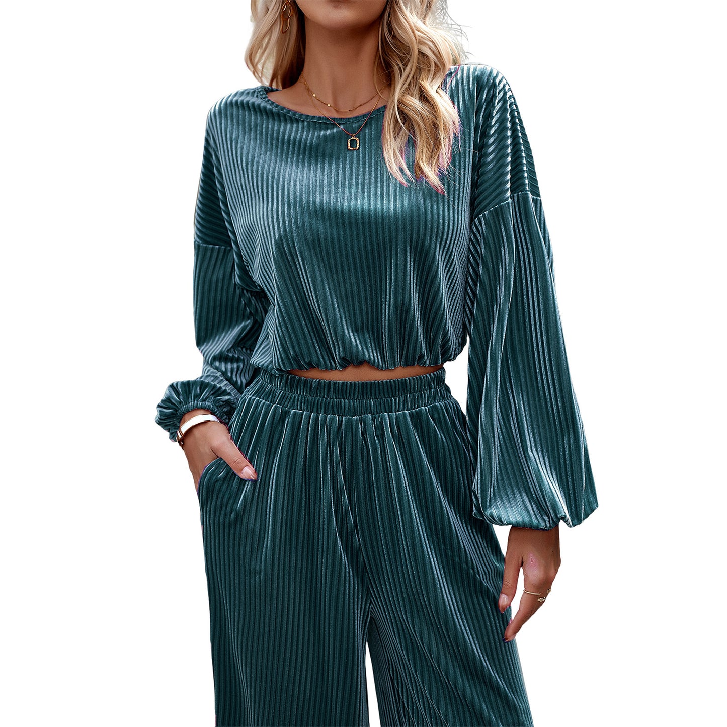 Costume décontracté en velours de couleur unie pour femme