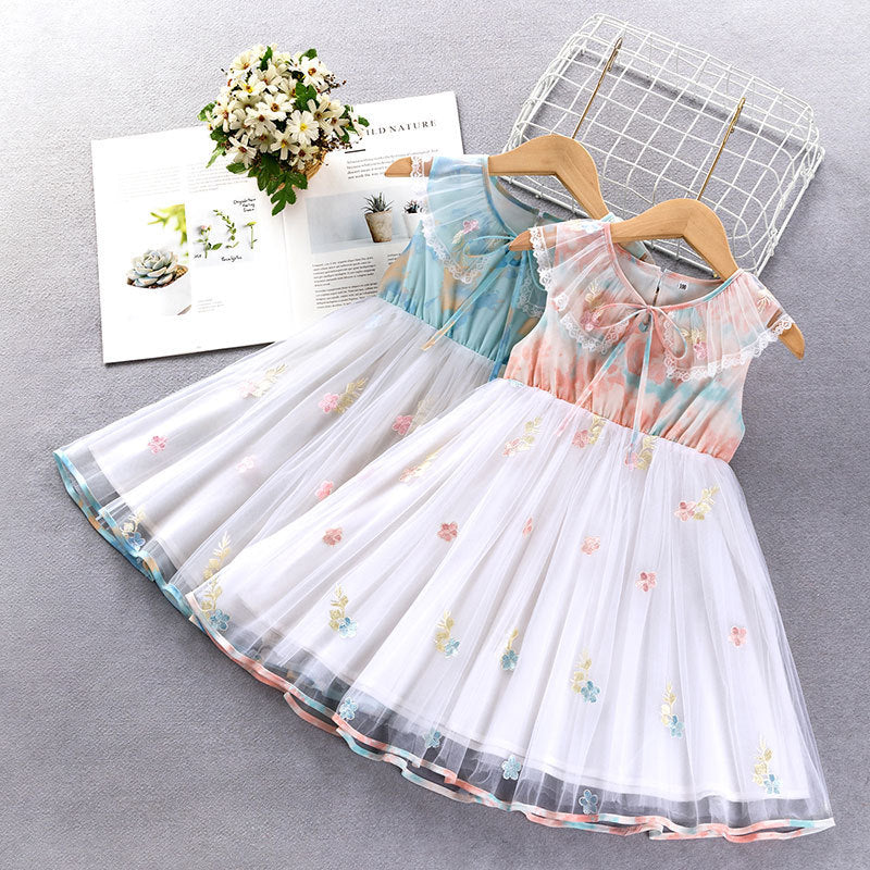 Robe d'été pour fille en mousseline de soie, gilet tendance, jupe princesse
