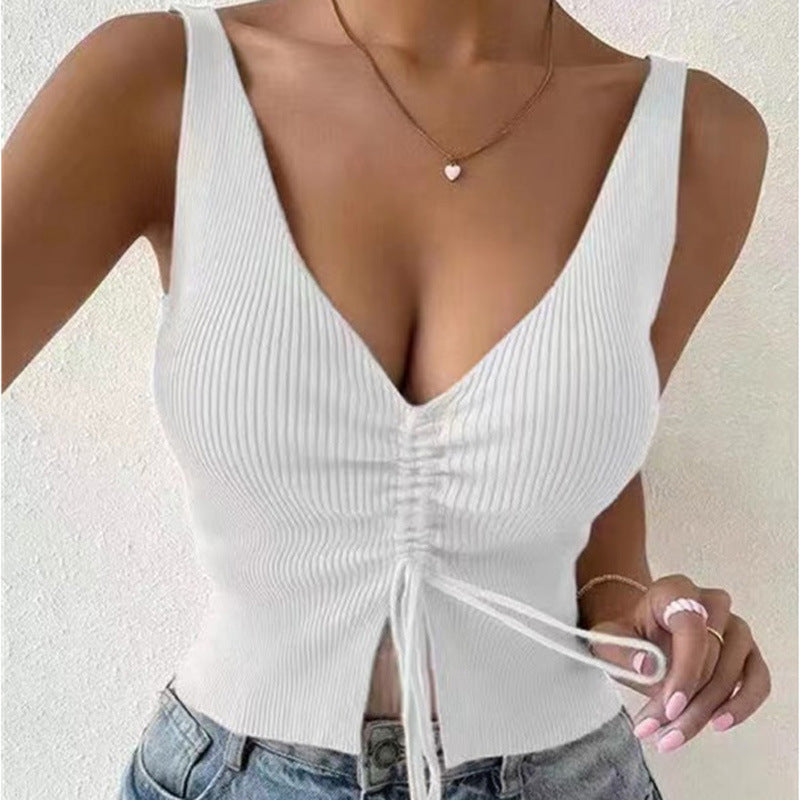 Summer Fashion Drawstring American All-matching Drawstring Vest Top