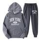 European And American Men's Hoodie Sweater Suit Fashion Printed Two-piece Suit