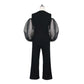 Round Neck Cutout Stitching Tulle Puff Sleeve High Waist Jumpsuit