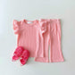 Korean Style Children's Clothing Thin Flounced Sleeve T-shirt Bell-bottom Pants Suit