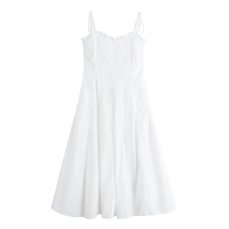 New Summer Laminated Decoration Bowknot Decoration Midi Skirt Sling Dress