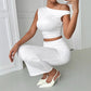 European And American Oblique Shoulder Collar Fashion Solid Color Pleated Sleeveless Sheath Suit