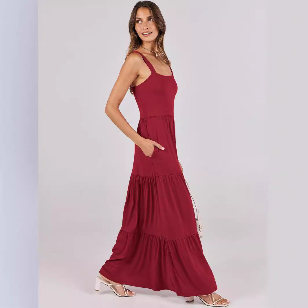 Robe sans manches à bretelles spaghetti et poches pour femme